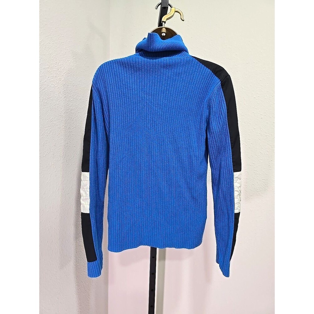 Ribbed Knit Turtleneck Sweater Blue Women's Med Cyber Futuristic Quilted Sleeve